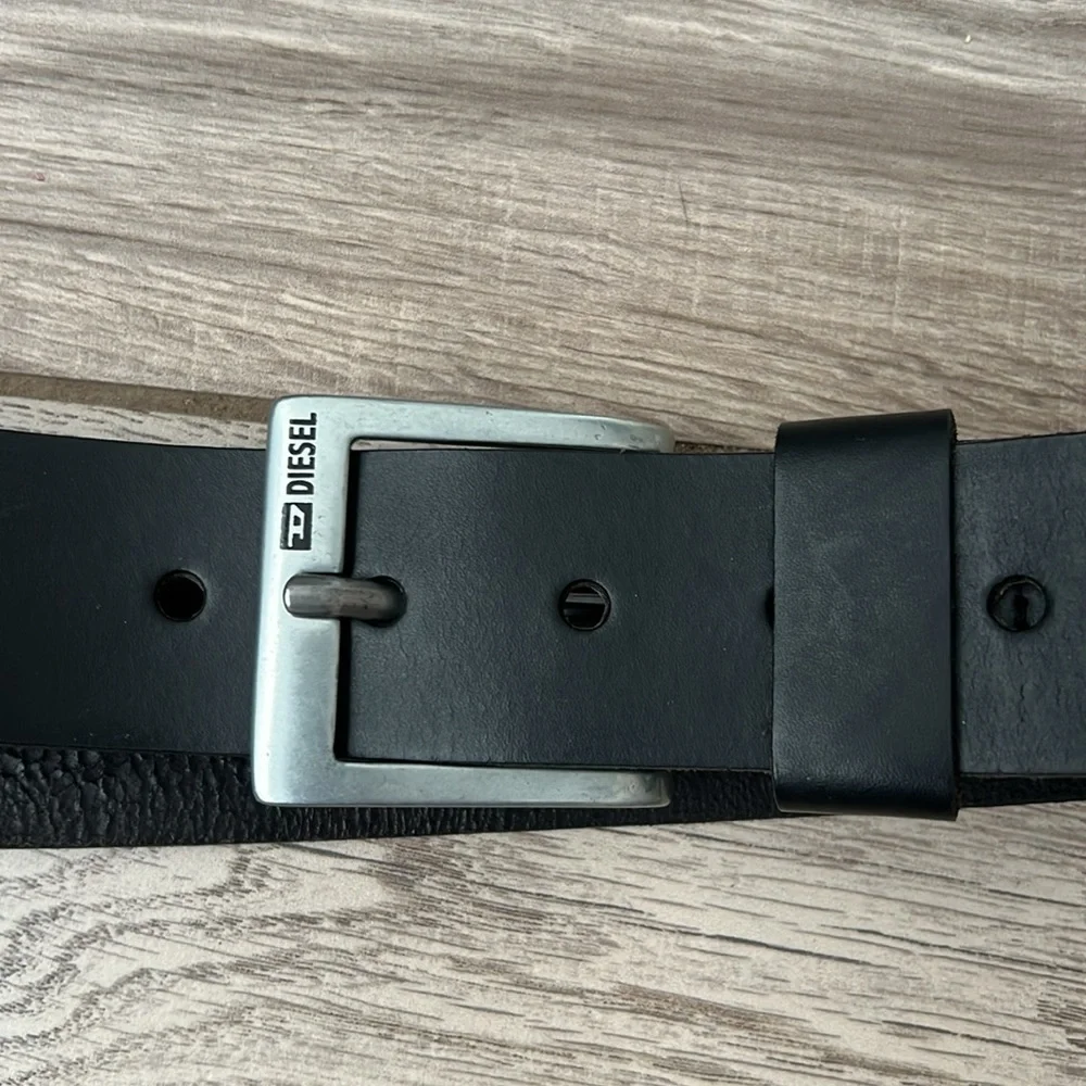 Diesel Black Leather Belt with Silver Buckle
